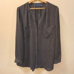 APT. 9 Long Sleeve Striped Tunic Top Women's XL Black White Blouse Classic Comfy